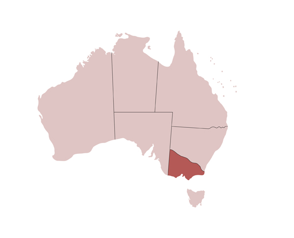 Carte Australie de la région du Victoria et de Melbourne - Etats et territoires australiens