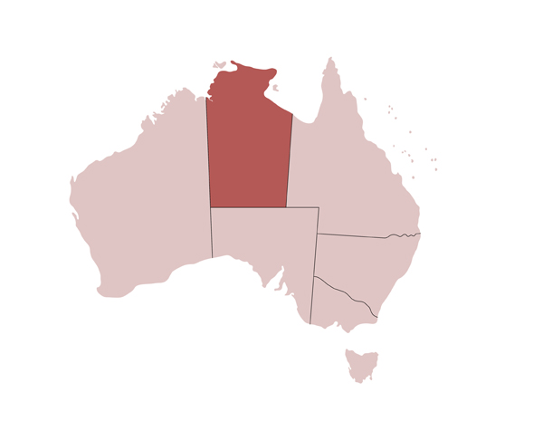 Carte d'Australie de la région des territoires du Nord et Darwin